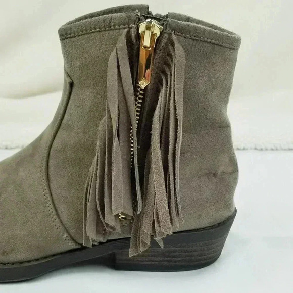 Sam Edelman Size 4 Taupe Becka Addie Side Zip Tassels Suede Women's Ankle Boots - Picture 6 of 12
